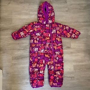 Columbia Snowsuit Baby Bunting with Purple Multicolor Animal Print, size 6-12m